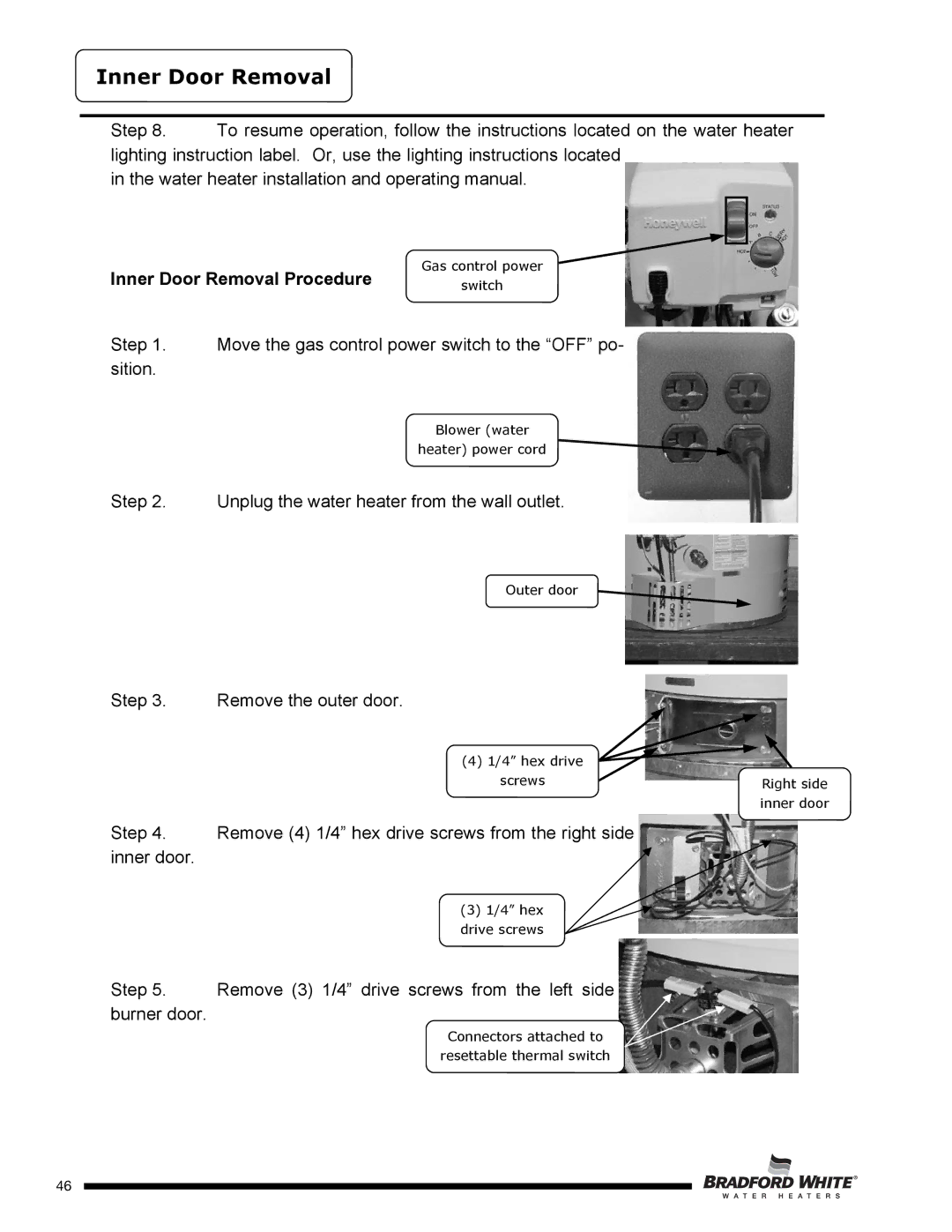 Bradford-White Corp U4TW40T*FRN, U4TW50T*FRN, U4TW60T*FRN service manual Inner Door Removal Procedure 