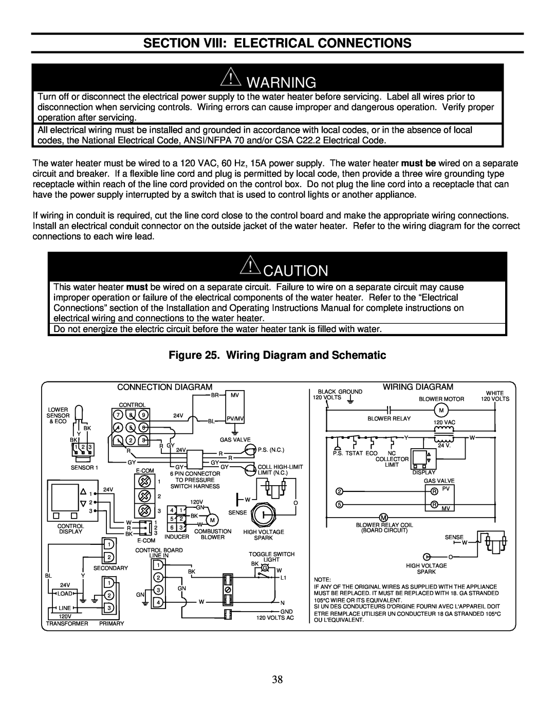 Bradford-White Corp 238-48384-00F warranty Section Viii Electrical Connections, Wiring Diagram and Schematic 