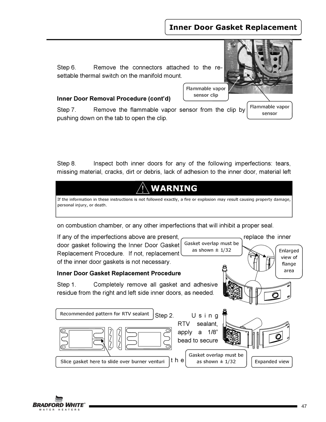 Bradford-White Corp U1TW40S*FRN, UTW450S60FR*N Inner Door Gasket Replacement, Inner Door Removal Procedure cont’d 