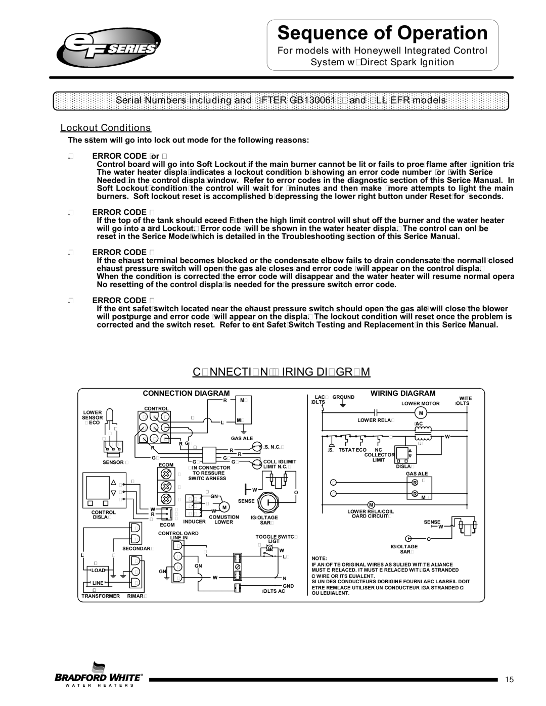 Bradford-White Corp EF100T300(E)*(N, X)(A)(2), EFR160T120*(EN, EF100T250(E)*(N, EF100T150(E)*(N CONNECTION/WIRING Diagram 