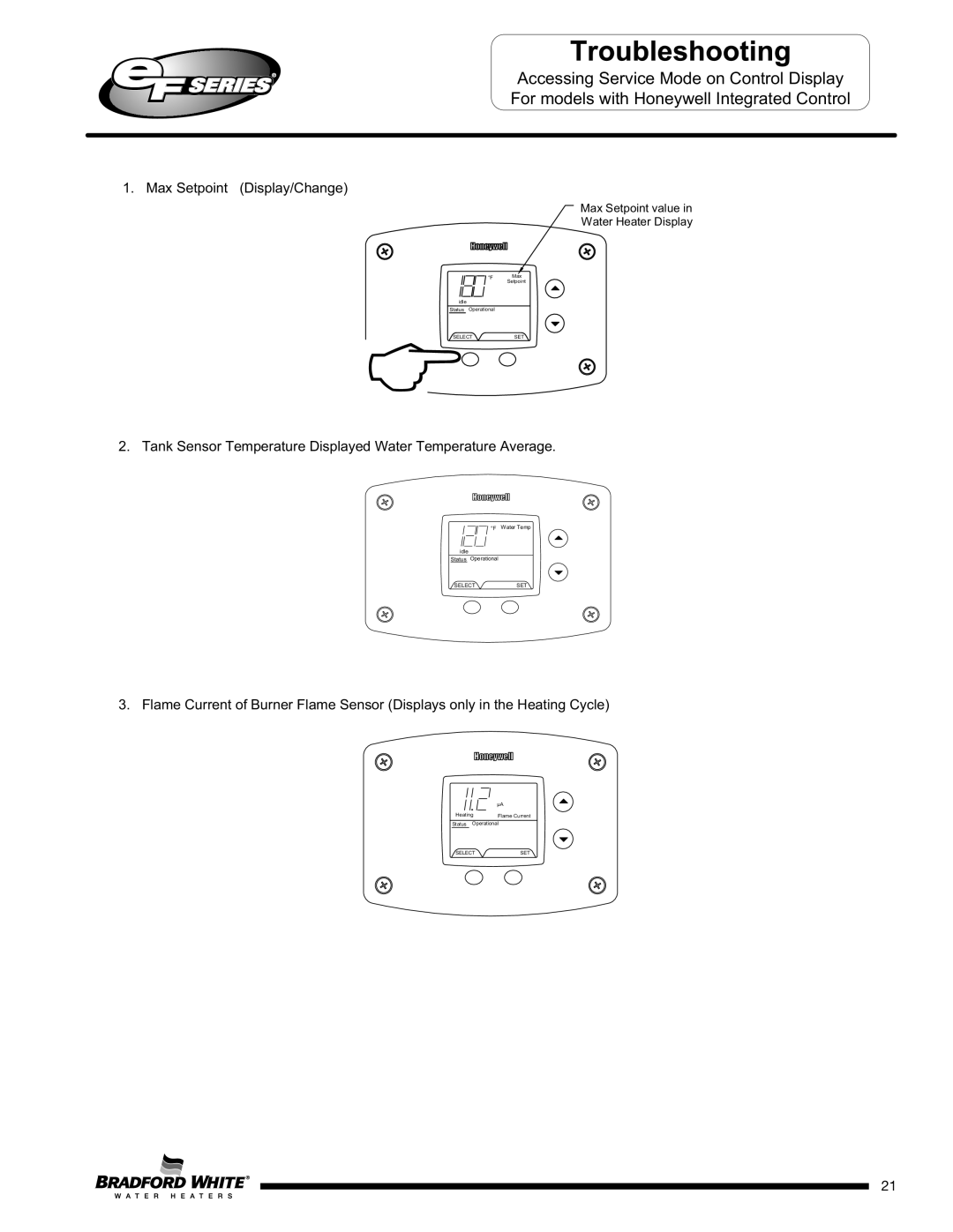 Bradford-White Corp EFR160T120*(EN, X)(A)(2), EF100T250(E)*(N, EF100T150(E)*(N Max Setpoint value Water Heater Display 