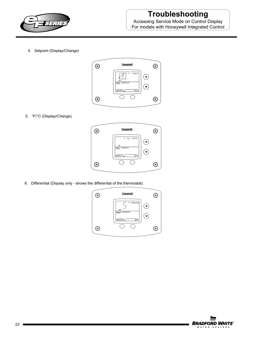 Bradford-White Corp EF100T250(E)*(N, X)(A)(2), EFR160T120*(EN, EF100T150(E)*(N, EF100T199(E)*(N Setpoint Display/Change 