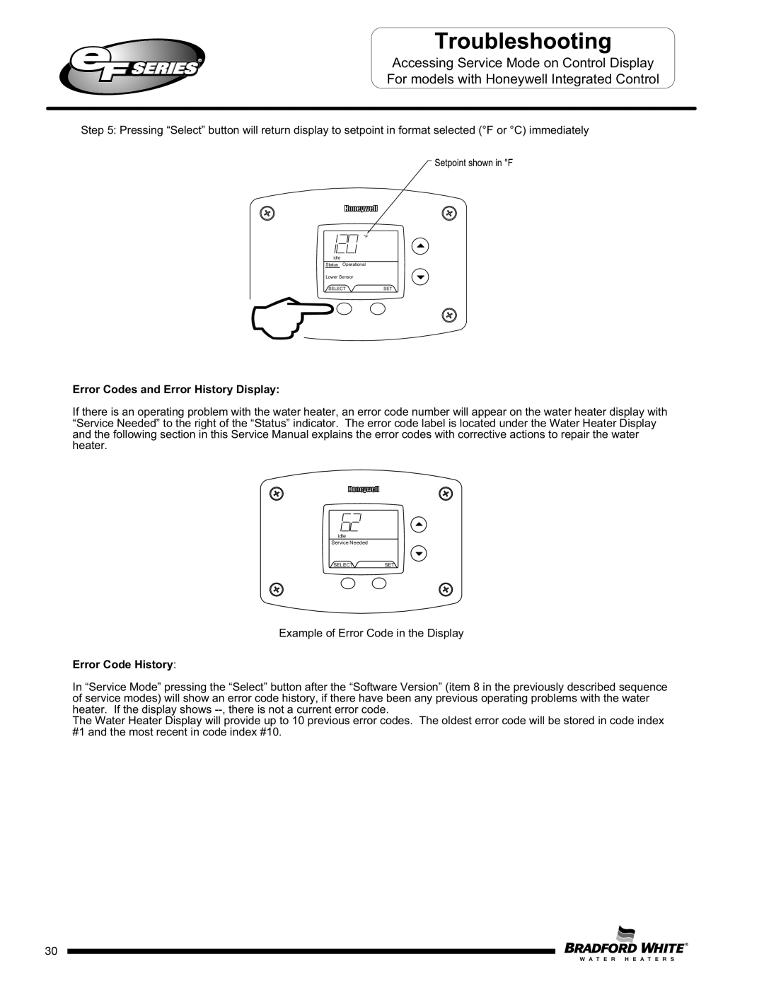 Bradford-White Corp X)(A)(2), EFR160T120*(EN, EF100T250(E)*(N, EF100T150(E)*(N Error Codes and Error History Display 