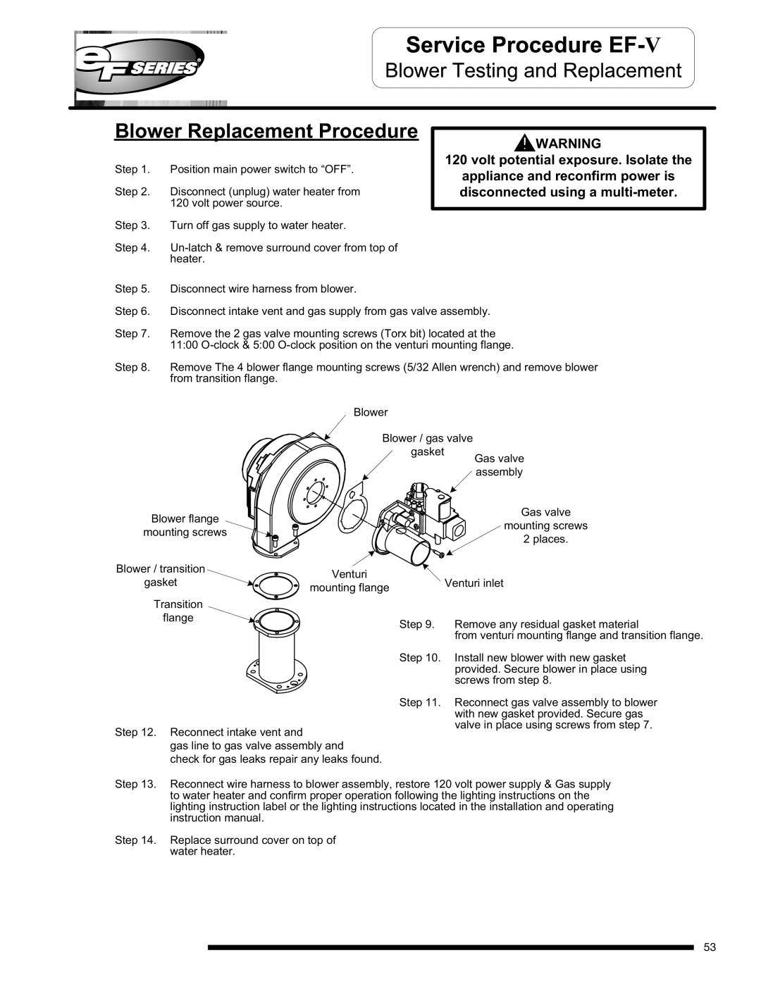 Bradford-White Corp EF100T150(E)*(N, X)(A)(2), EFR160T120*(EN, EF100T250(E)*(N, EF100T199(E)*(N Blower Replacement Procedure 