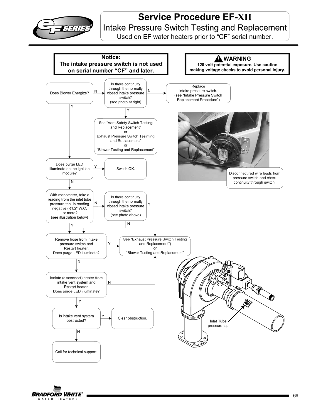 Bradford-White Corp EF100T399(E)*(N, X)(A)(2) Does Blower Energize?, Or more?, Pressure tap Call for technical support 