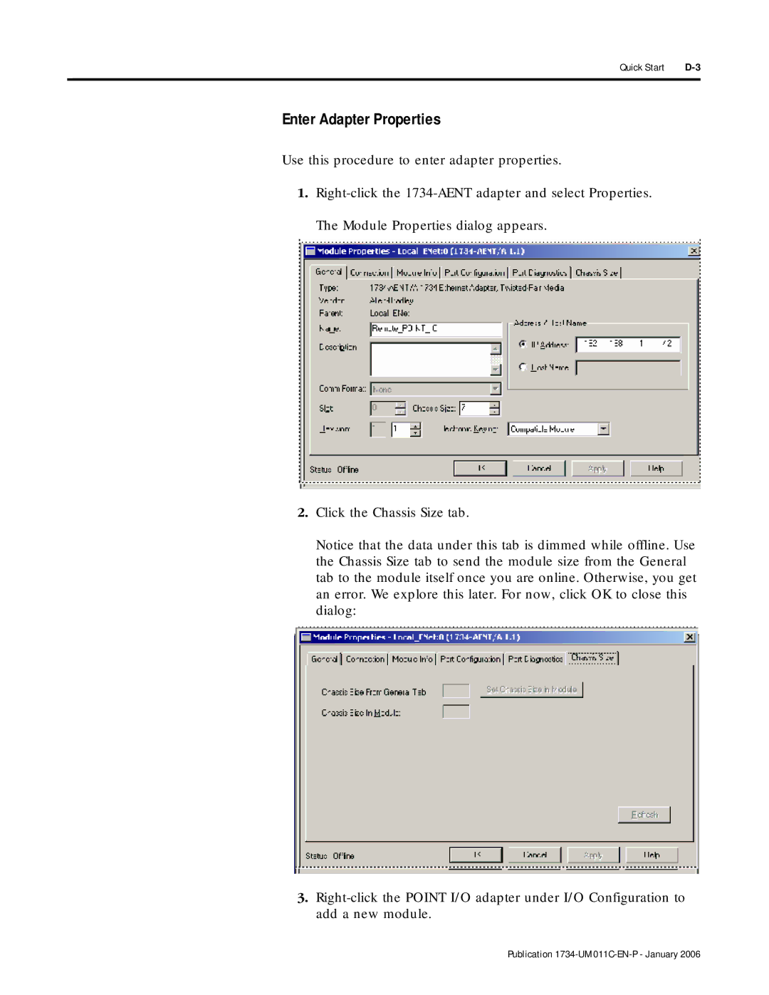 Bradley Smoker 1734-AENT manual Enter Adapter Properties 