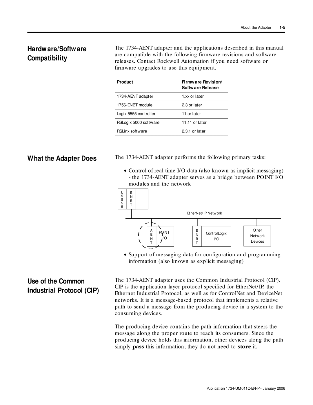 Bradley Smoker 1734-AENT manual Hardware/Software Compatibility, Use of the Common Industrial Protocol CIP, Product 