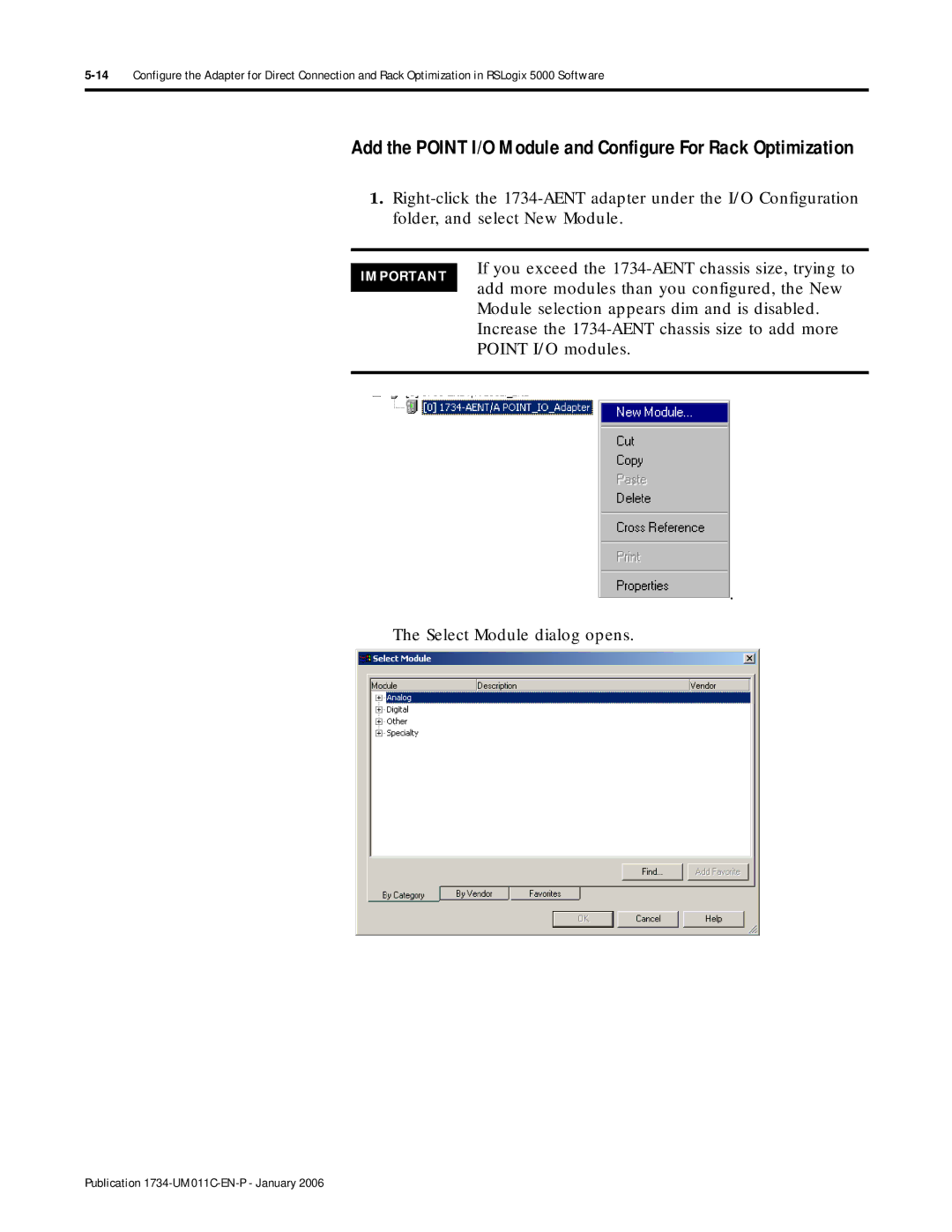 Bradley Smoker 1734-AENT manual Add the Point I/O Module and Configure For Rack Optimization 