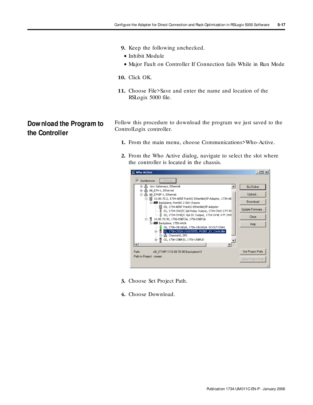 Bradley Smoker 1734-AENT manual Download the Program to the Controller 