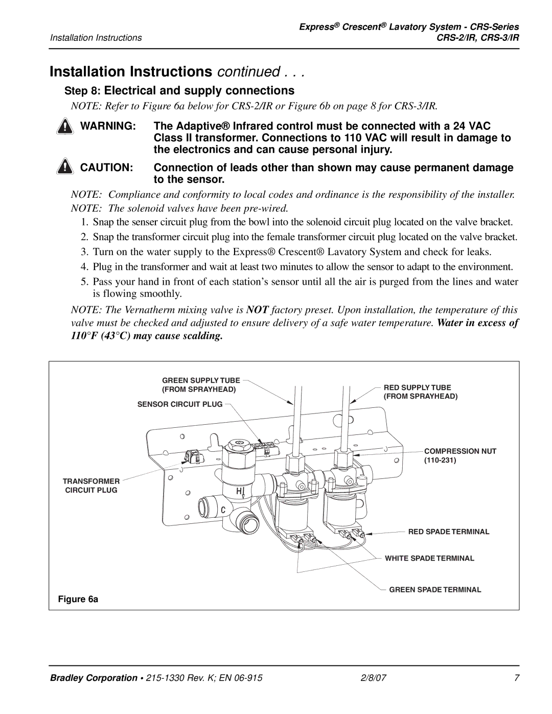 Bradley Smoker CRS-2/IR Electrical and supply connections, Adaptive Infrared control must be connected with a 24 VAC 