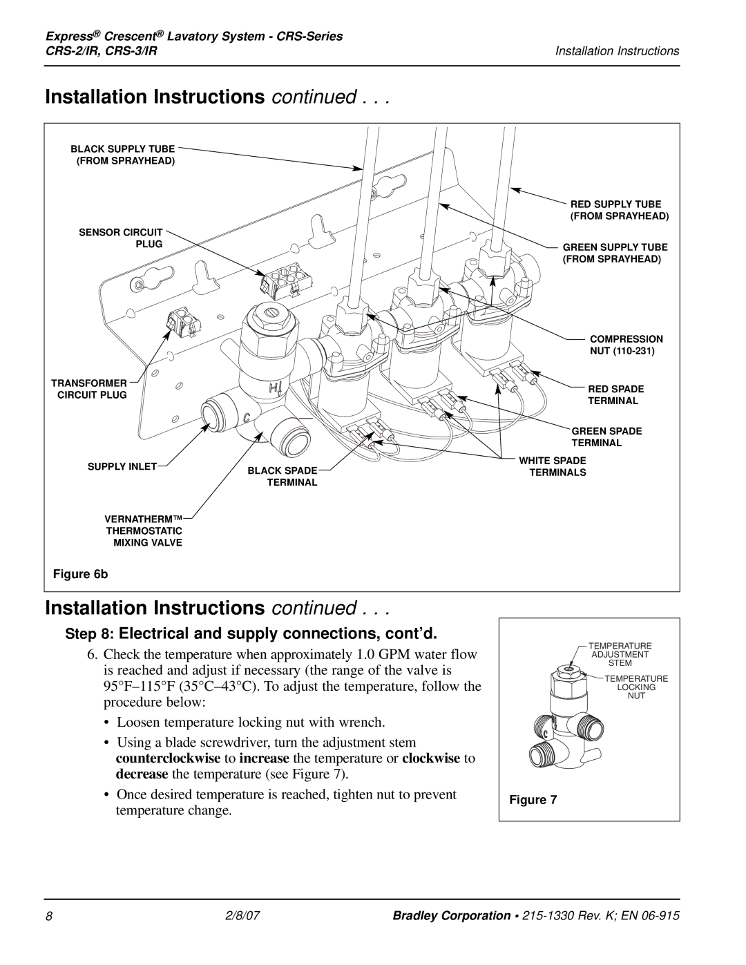 Bradley Smoker CRS-3/IR, CRS-2/IR installation instructions Electrical and supply connections, cont’d 