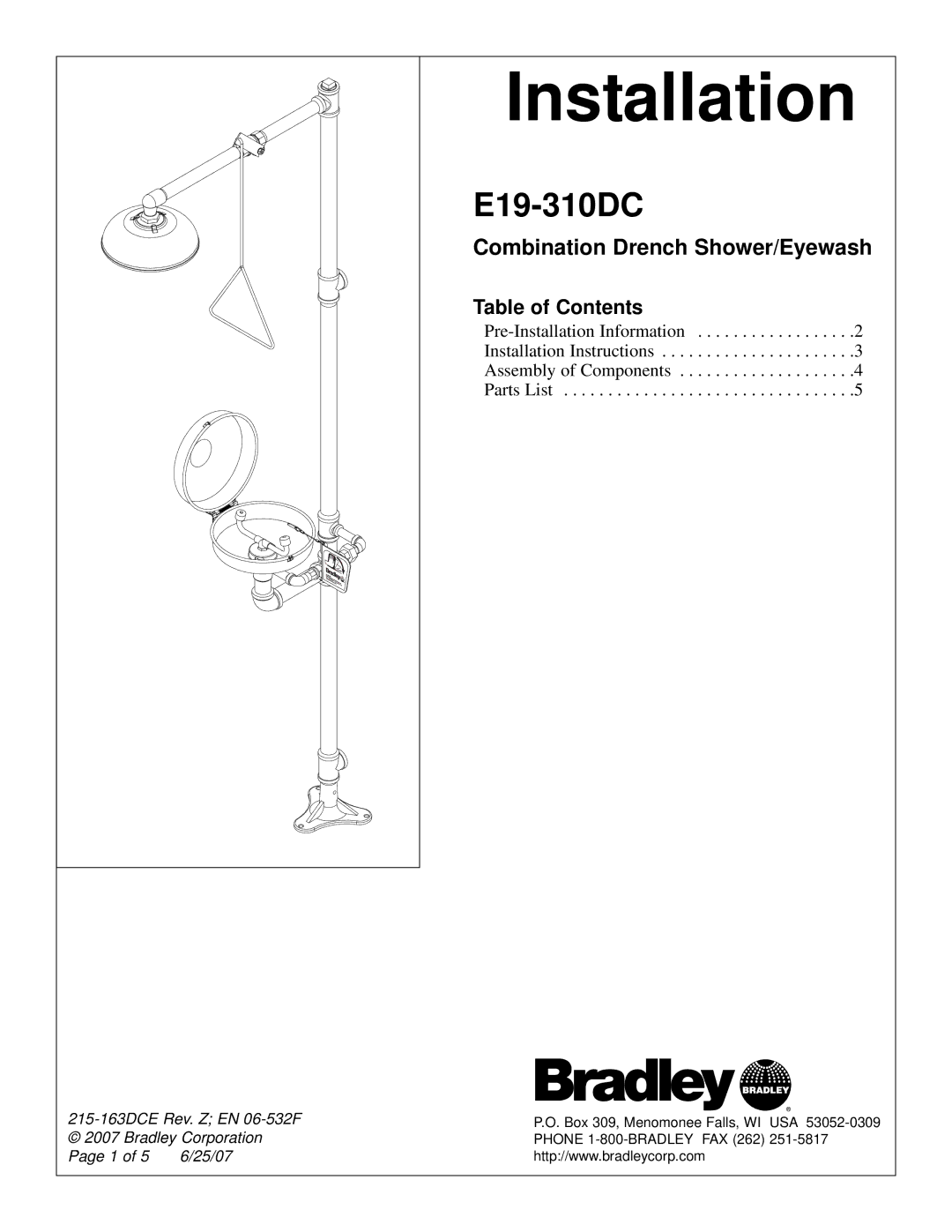 Bradley Smoker E19-310DC installation instructions Installation, Table of Contents 