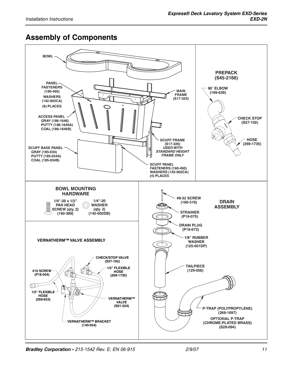 Bradley Smoker EXD-2N installation instructions Assembly of Components, Prepack 