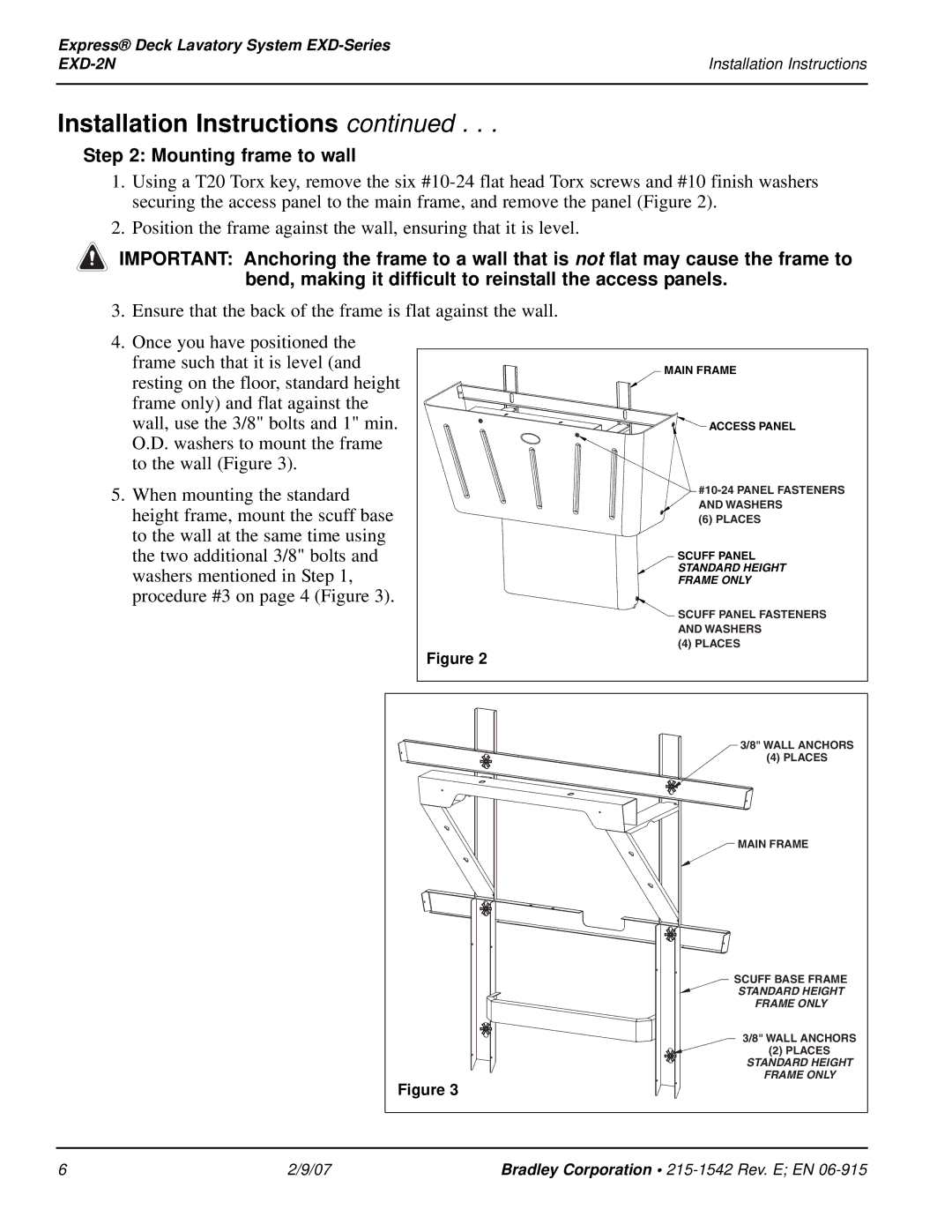 Bradley Smoker EXD-2N installation instructions Mounting frame to wall, Procedure #3 on page 4 Figure 