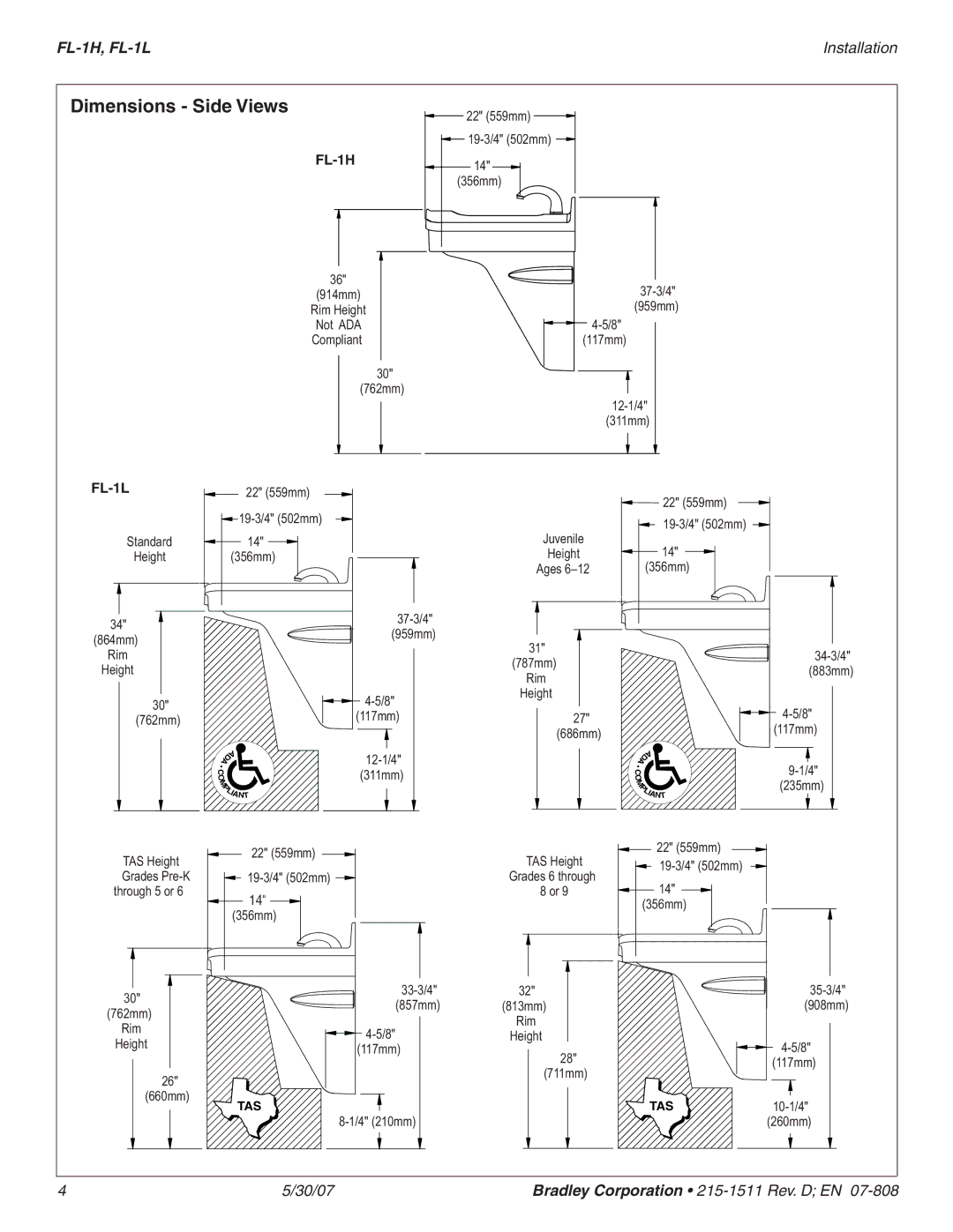 Bradley Smoker FL-1L, FL-1H dimensions Dimensions Side Views 