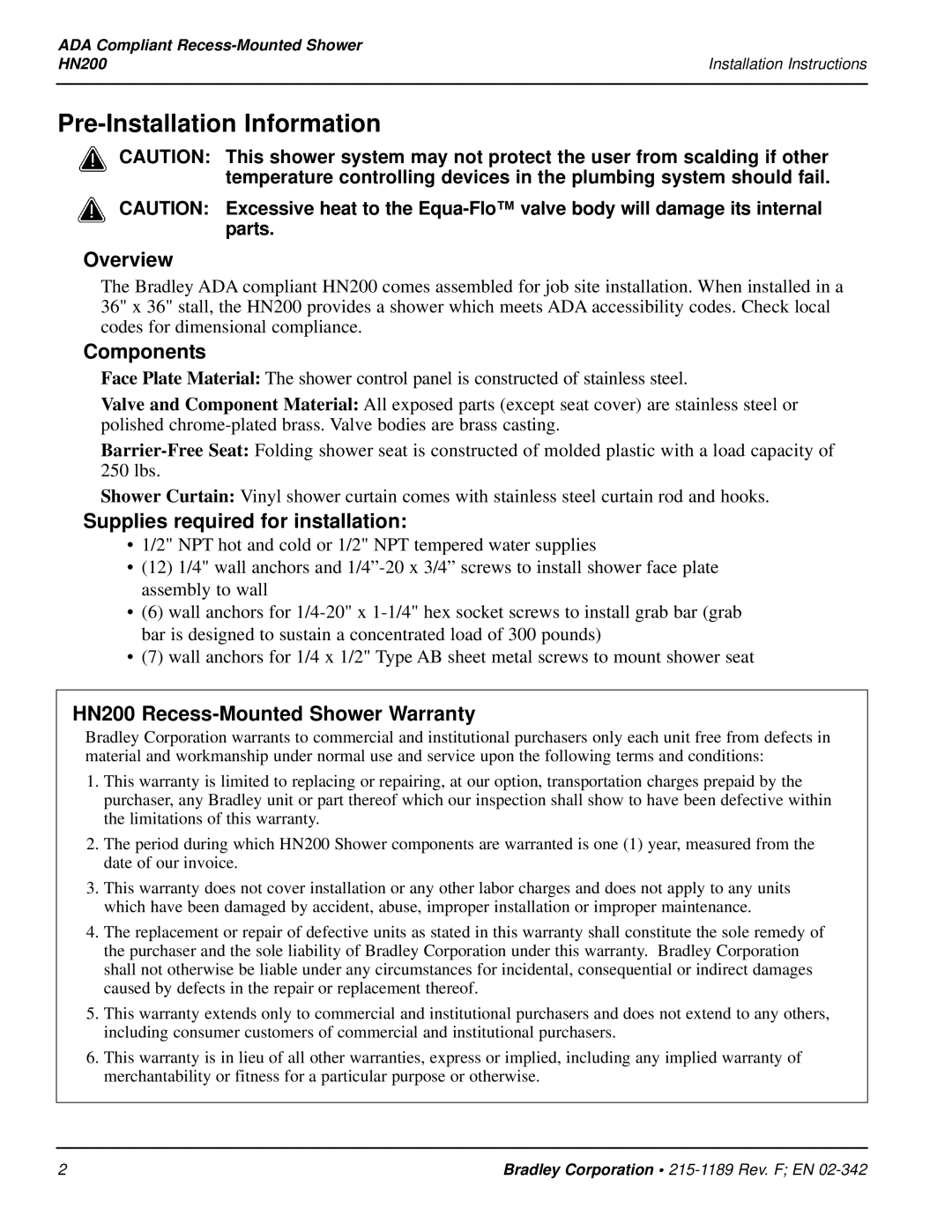 Bradley Smoker HN200 Pre-Installation Information, Overview, Components, Supplies required for installation 