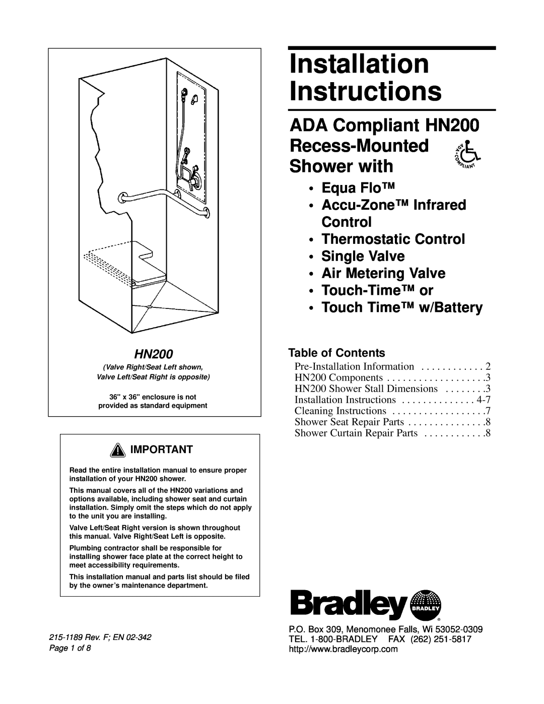 Bradley Smoker HN200 installation instructions Equa Flo Accu-Zone Infrared Control Thermostatic Control Single Valve 