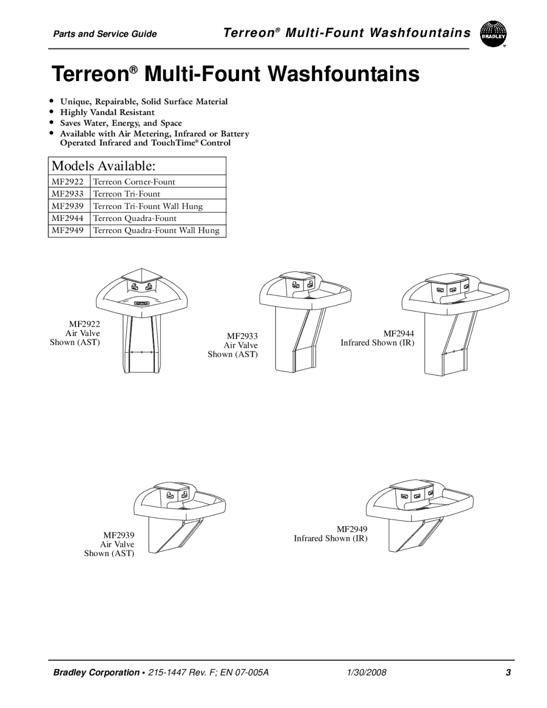 Bradley Smoker Indoor Furnishings manual Terreon Multi-Fount Washfountains 