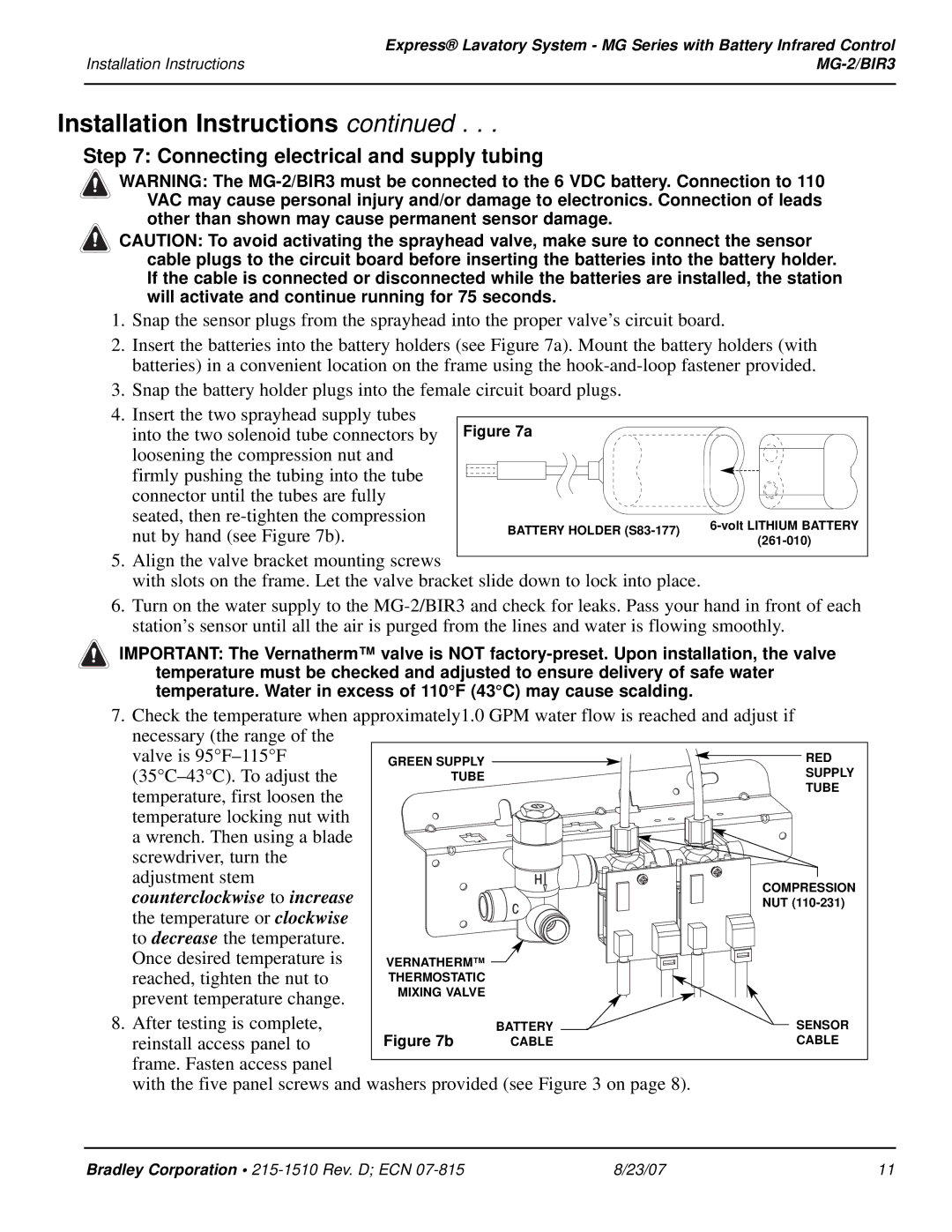 Bradley Smoker MG-2/BIR3 installation instructions Connecting electrical and supply tubing, Counterclockwise to increase 