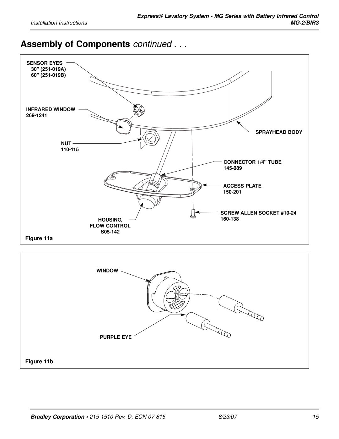 Bradley Smoker MG-2/BIR3 installation instructions Infrared Window Sprayhead Body NUT 