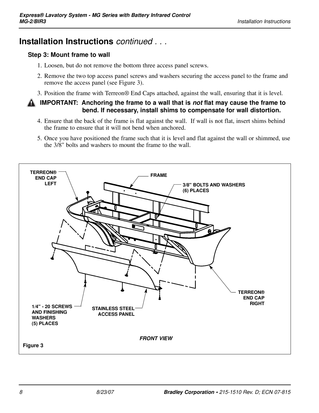 Bradley Smoker MG-2/BIR3 installation instructions Mount frame to wall 