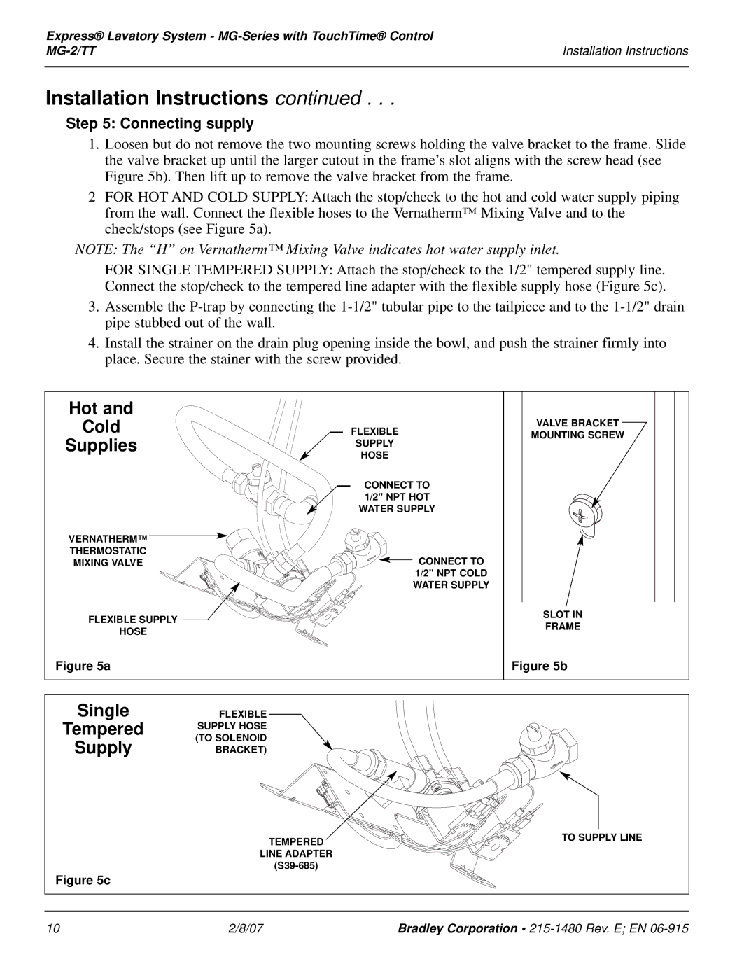 Bradley Smoker MG-2/TT installation instructions Hot Cold Supplies, Single Tempered Supply, Connecting supply 