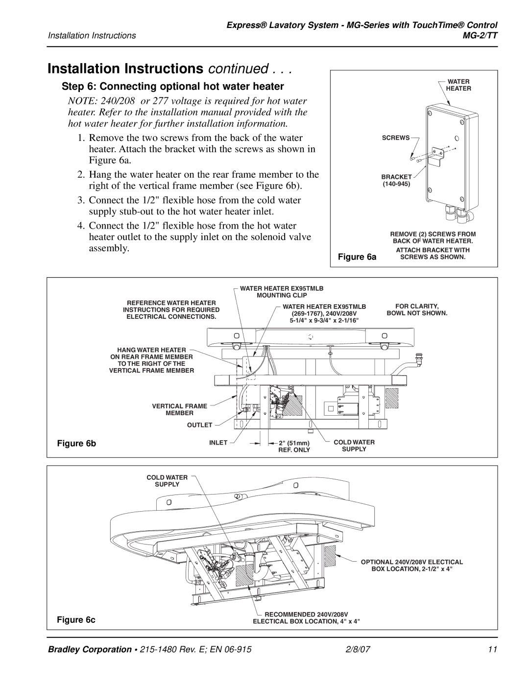 Bradley Smoker MG-2/TT installation instructions Connecting optional hot water heater, Screws AS Shown 