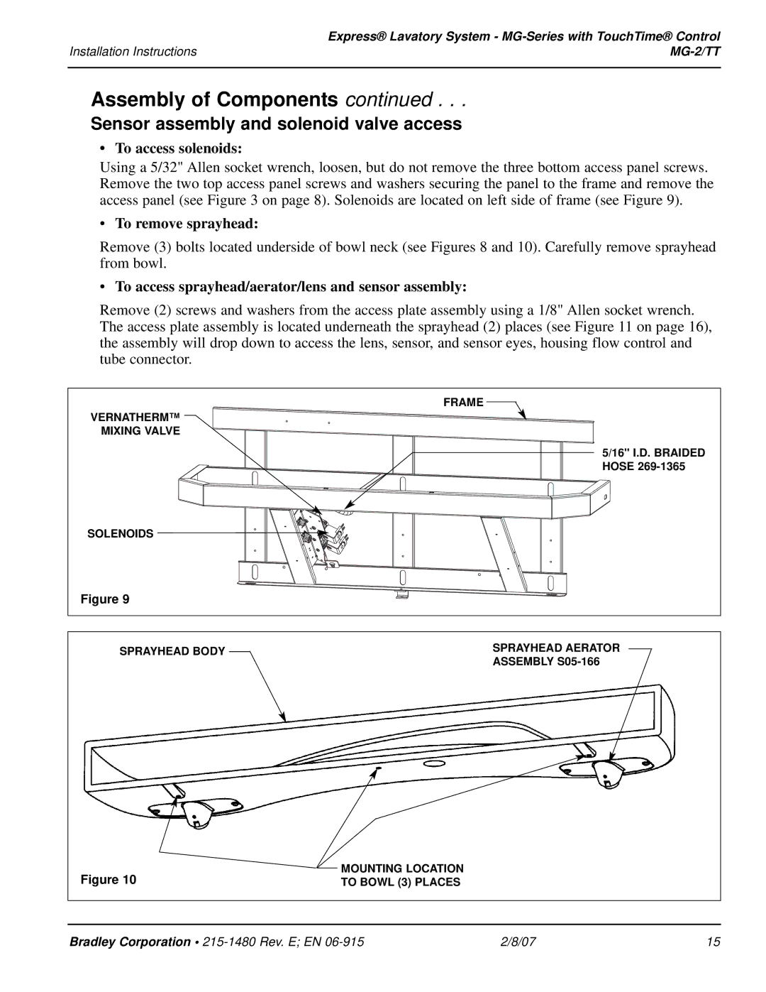 Bradley Smoker MG-2/TT installation instructions Sensor assembly and solenoid valve access, To access solenoids 