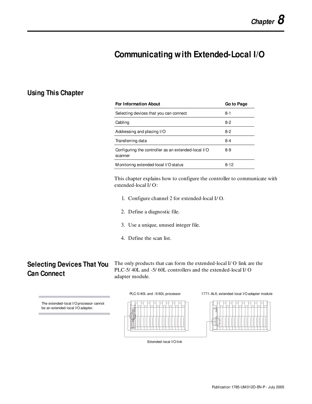 Bradley Smoker PLC-5 For Information About Go to, Scanner Monitoring extended-local I/O status, Extended-local I/O link 