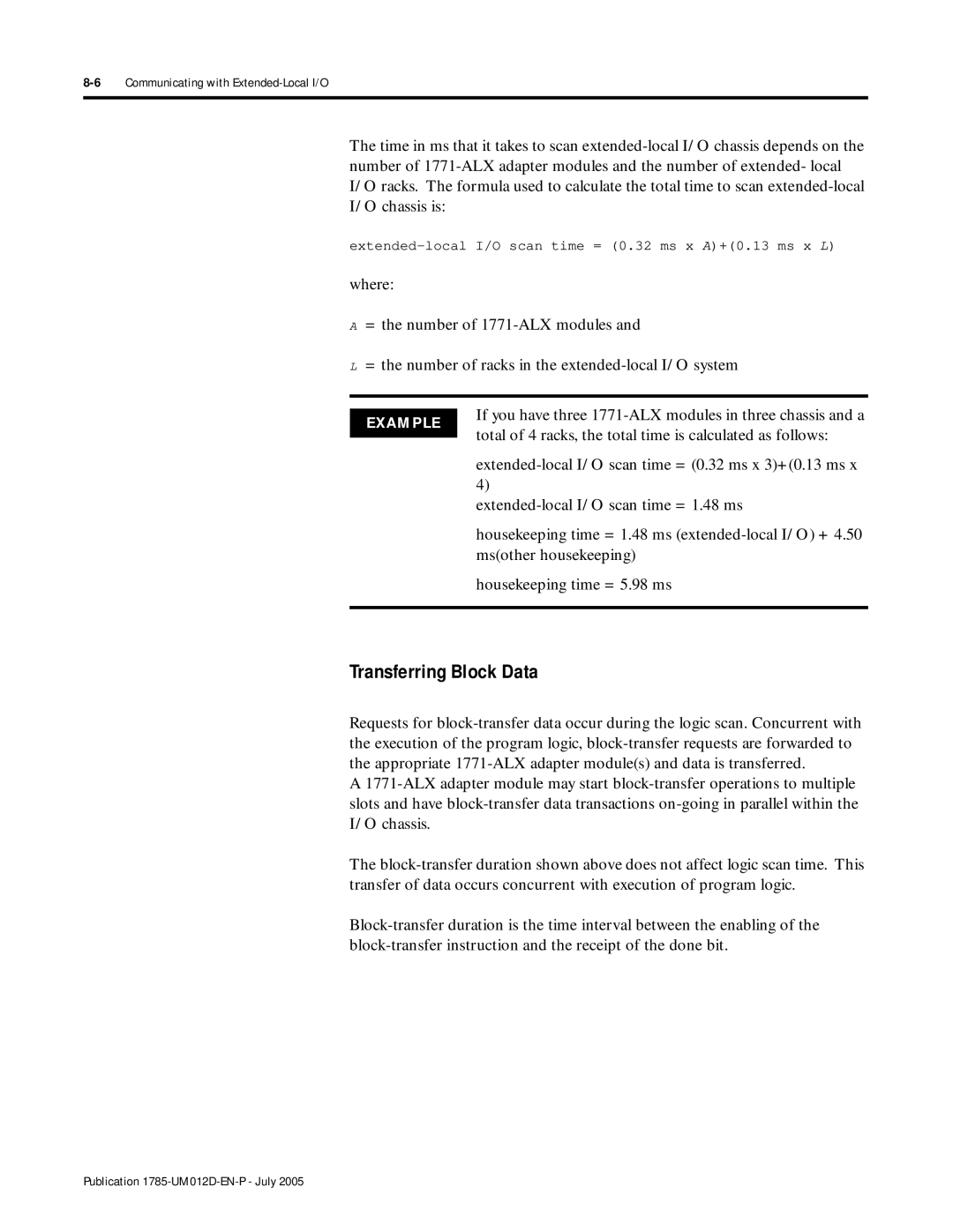 Bradley Smoker PLC-5 user manual Transferring Block Data, 6Communicating with Extended-Local I/O 