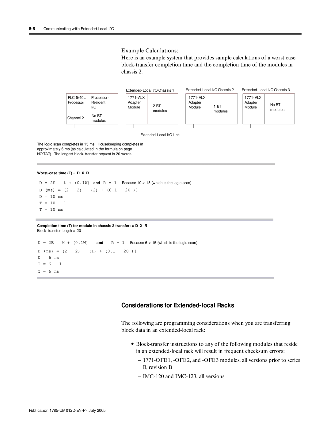 Bradley Smoker PLC-5 user manual Considerations for Extended-local Racks, 8Communicating with Extended-Local I/O 