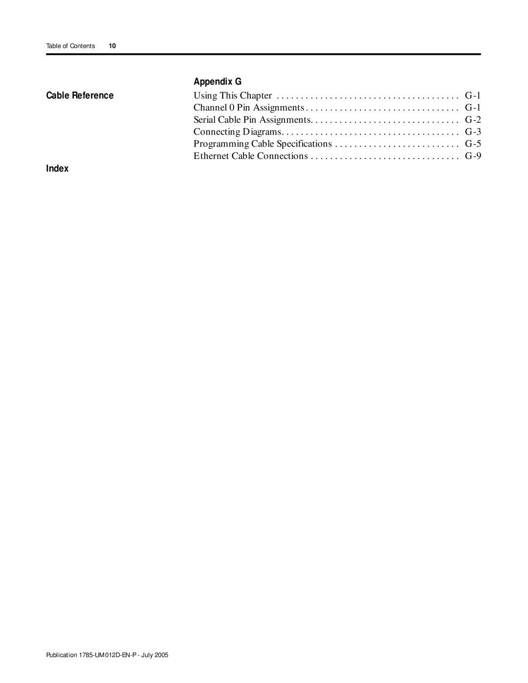 Bradley Smoker PLC-5 user manual Appendix G Cable Reference, Index 