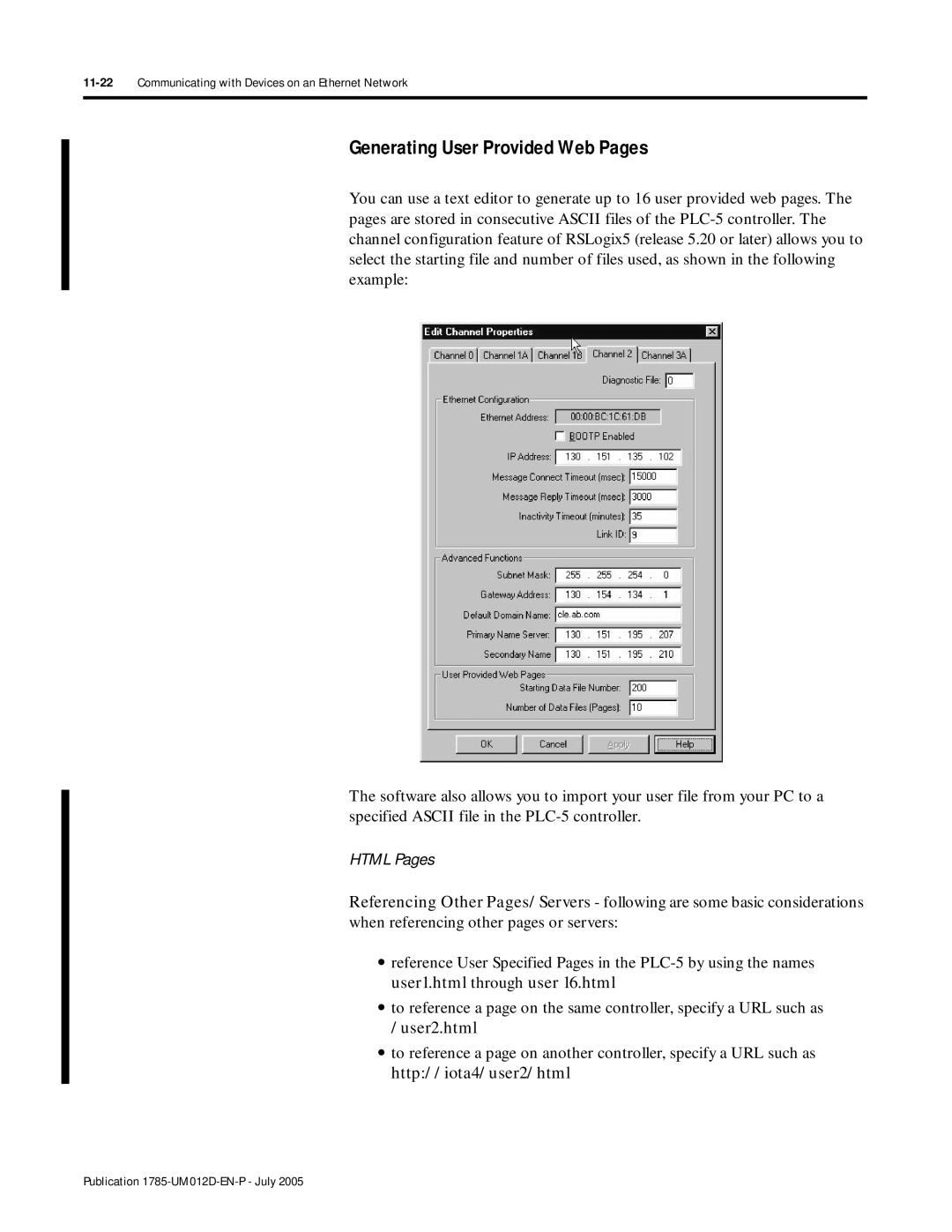 Bradley Smoker PLC-5 user manual Generating User Provided Web Pages, 11-22Communicating with Devices on an Ethernet Network 