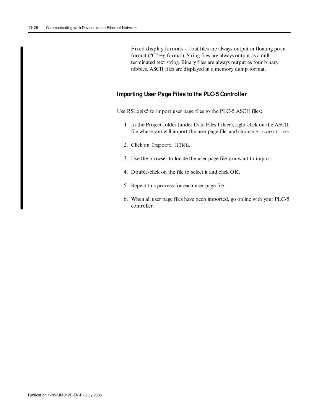 Bradley Smoker user manual Importing User Page Files to the PLC-5 Controller 