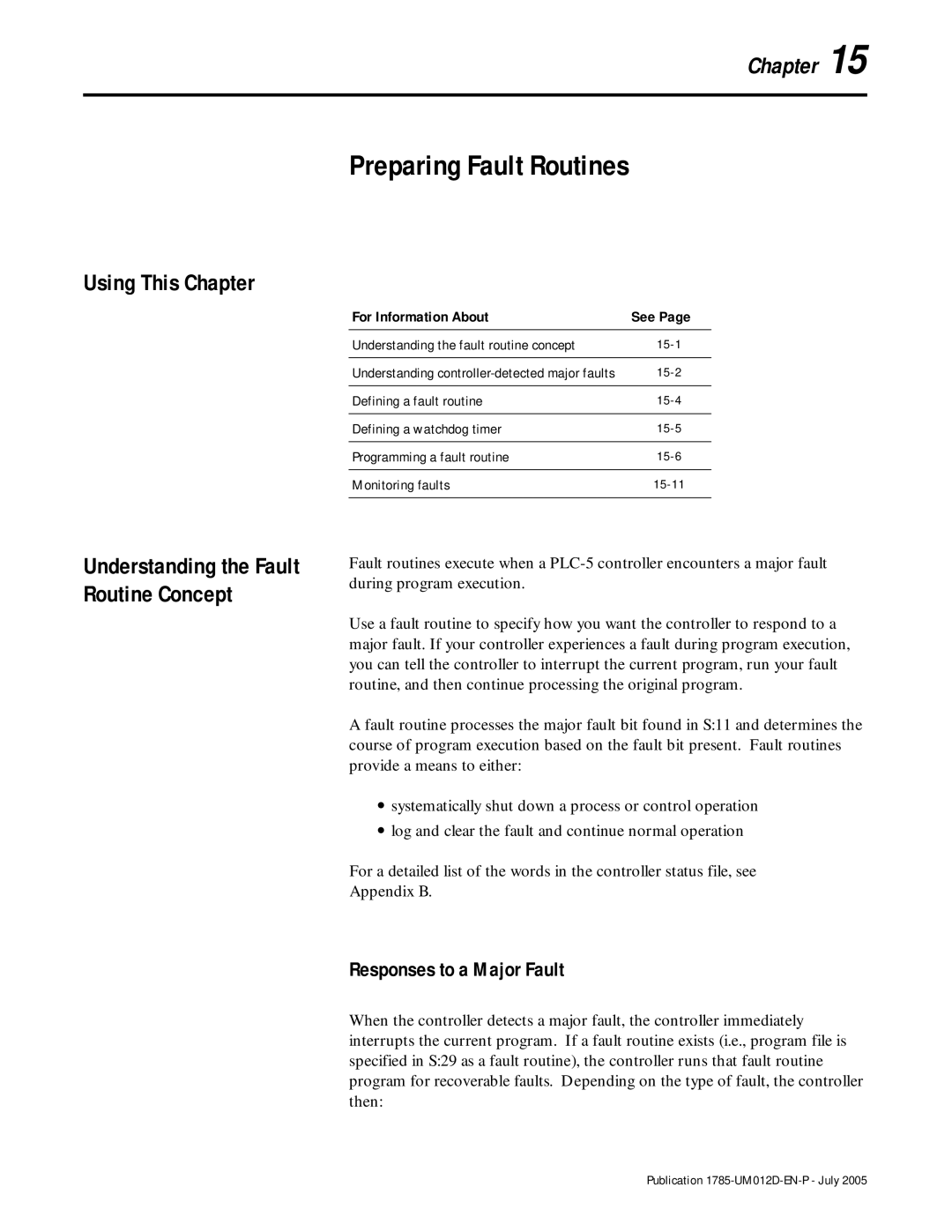 Bradley Smoker PLC-5 Preparing Fault Routines, Responses to a Major Fault, Understanding the Fault Routine Concept 