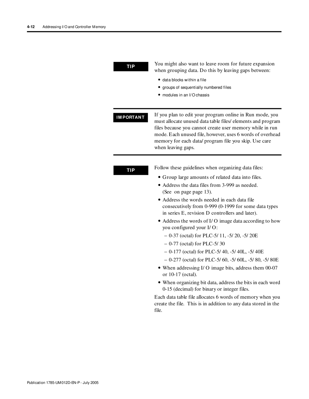 Bradley Smoker PLC-5 user manual 12Addressing I/O and Controller Memory 