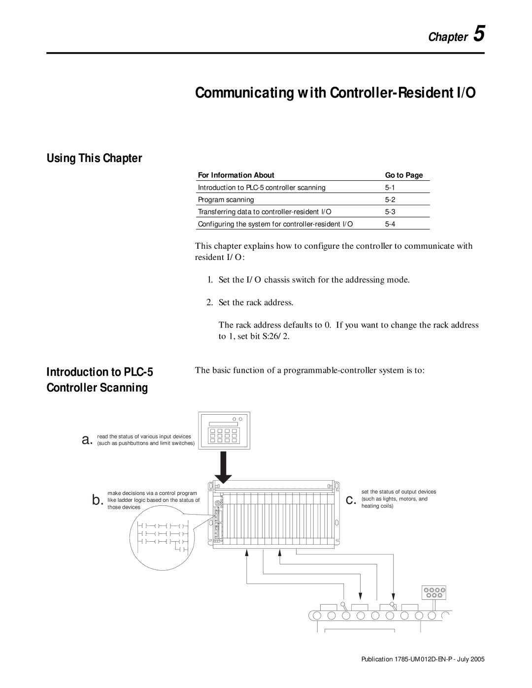 Bradley Smoker user manual Introduction to PLC-5 Controller Scanning, Configuring the system for controller-resident I/O 