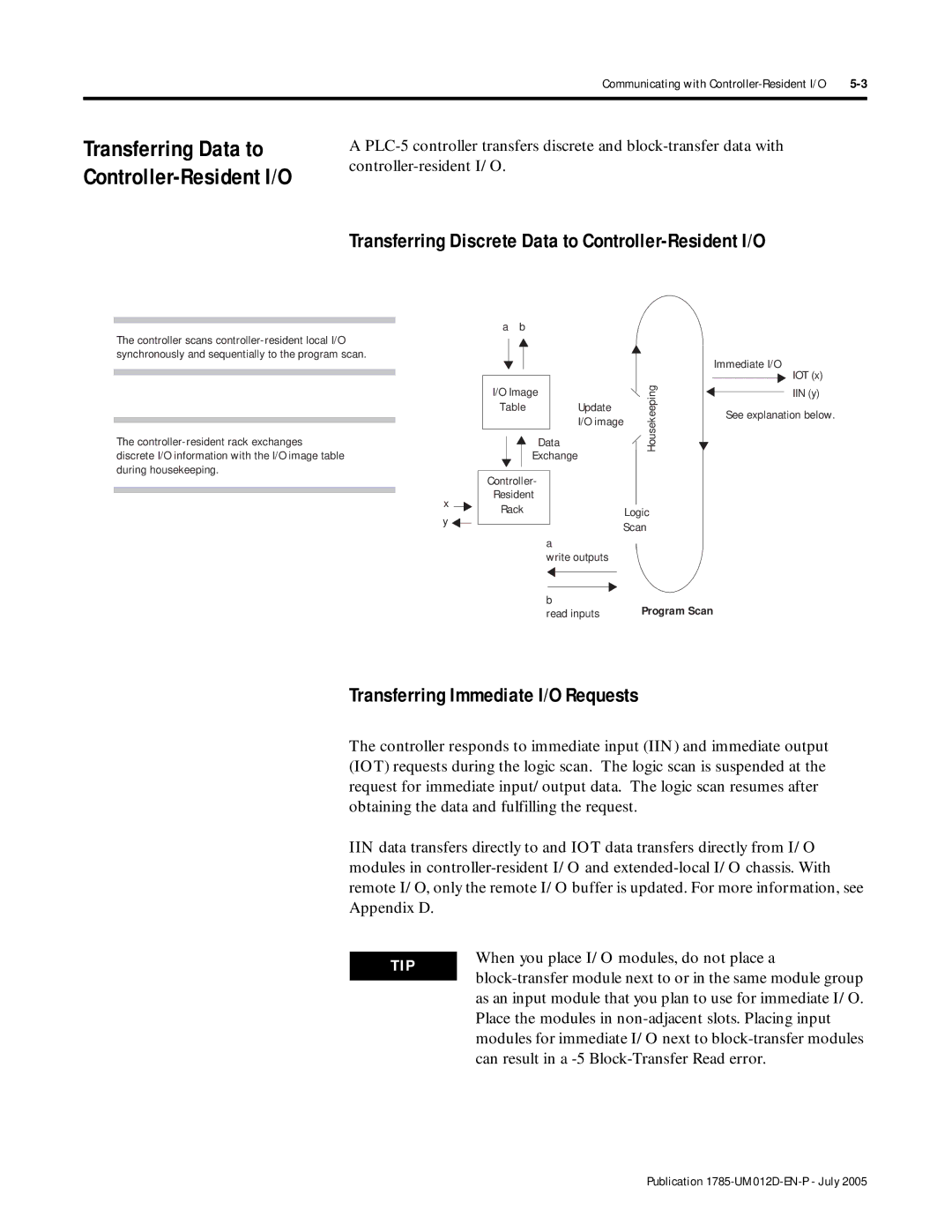 Bradley Smoker PLC-5 user manual Transferring Discrete Data to Controller-Resident I/O, Transferring Immediate I/O Requests 