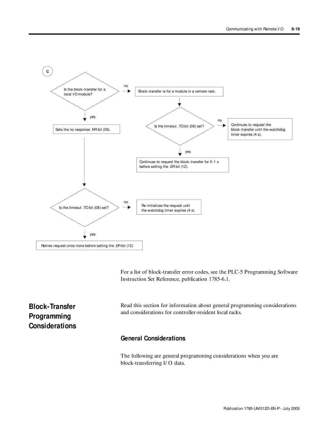 Bradley Smoker PLC-5 user manual Block-Transfer Programming Considerations, General Considerations 