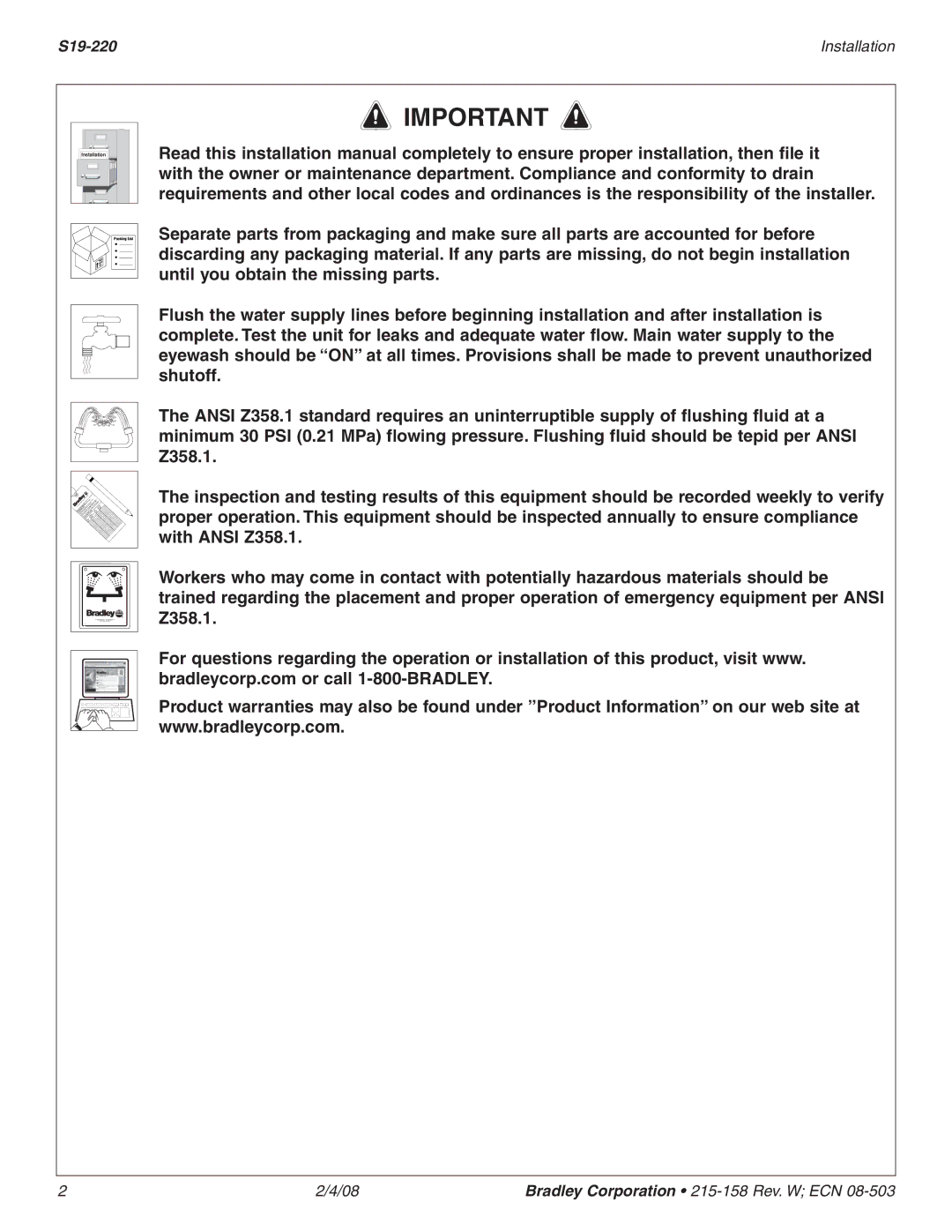 Bradley Smoker installation instructions S19-220 Installation 