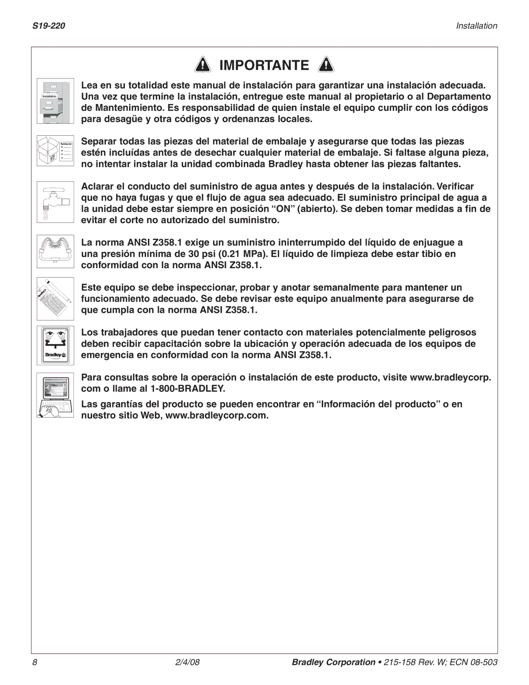 Bradley Smoker S19-220 installation instructions Importante 