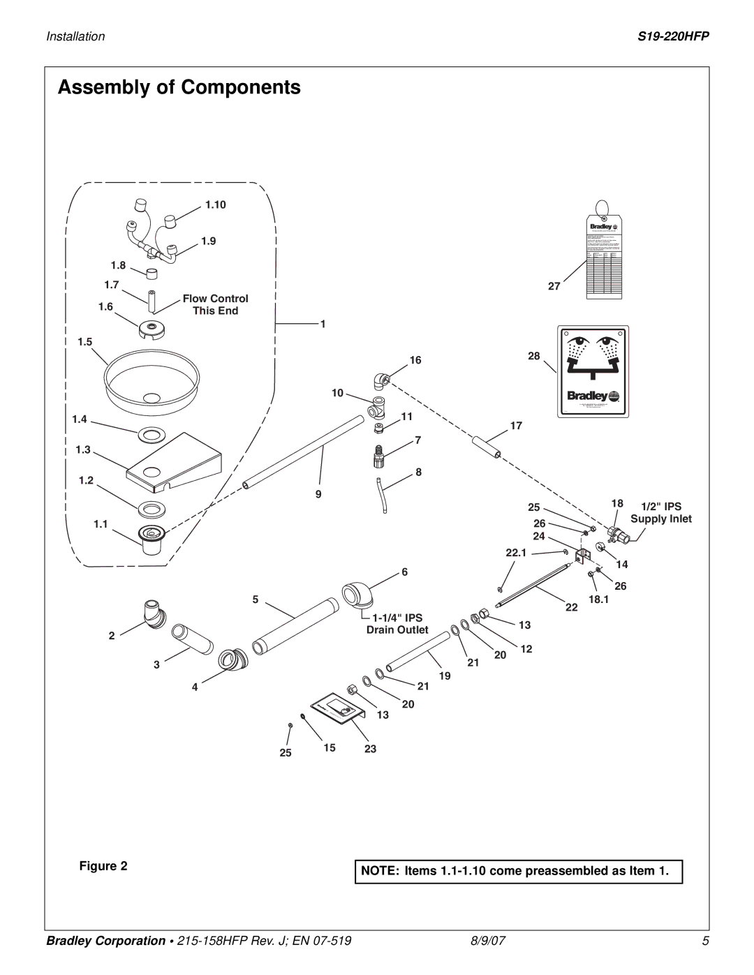 Bradley Smoker S19-220HFP dimensions Assembly of Components, Flow Control This End 1628 