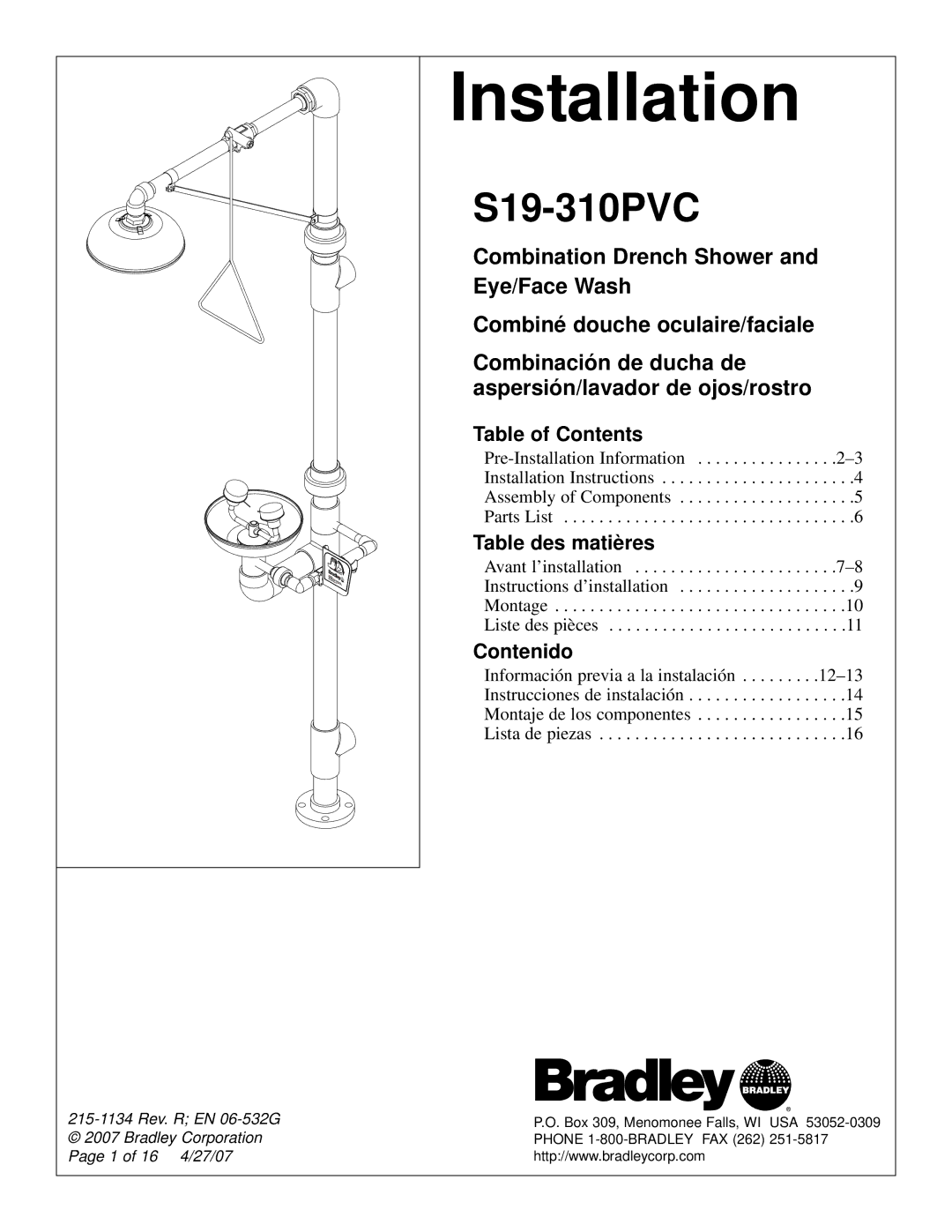 Bradley Smoker S19-310PVC installation instructions Table of Contents, Table des matières, Contenido 