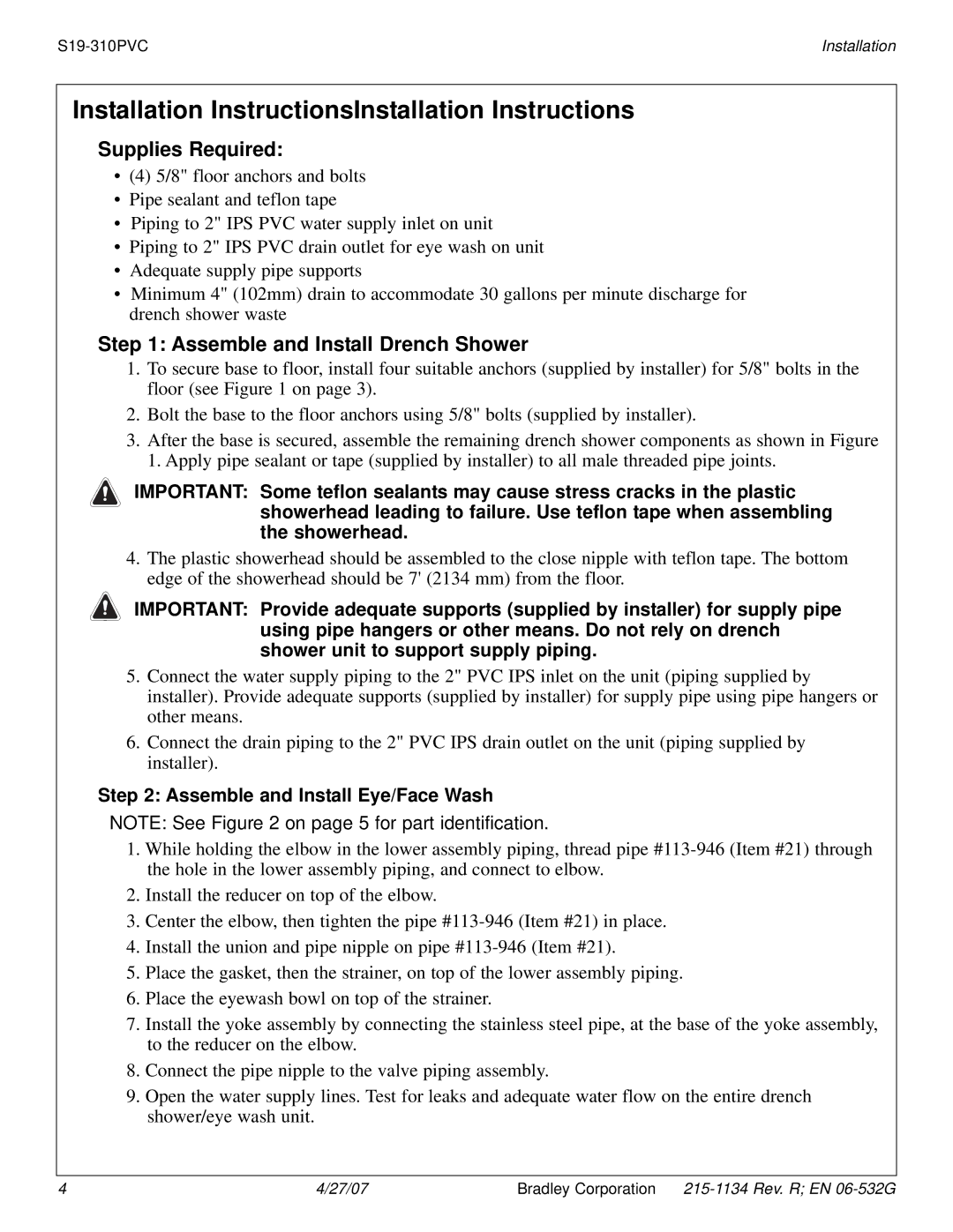 Bradley Smoker S19-310PVC installation instructions Installation InstructionsInstallation Instructions, Supplies Required 