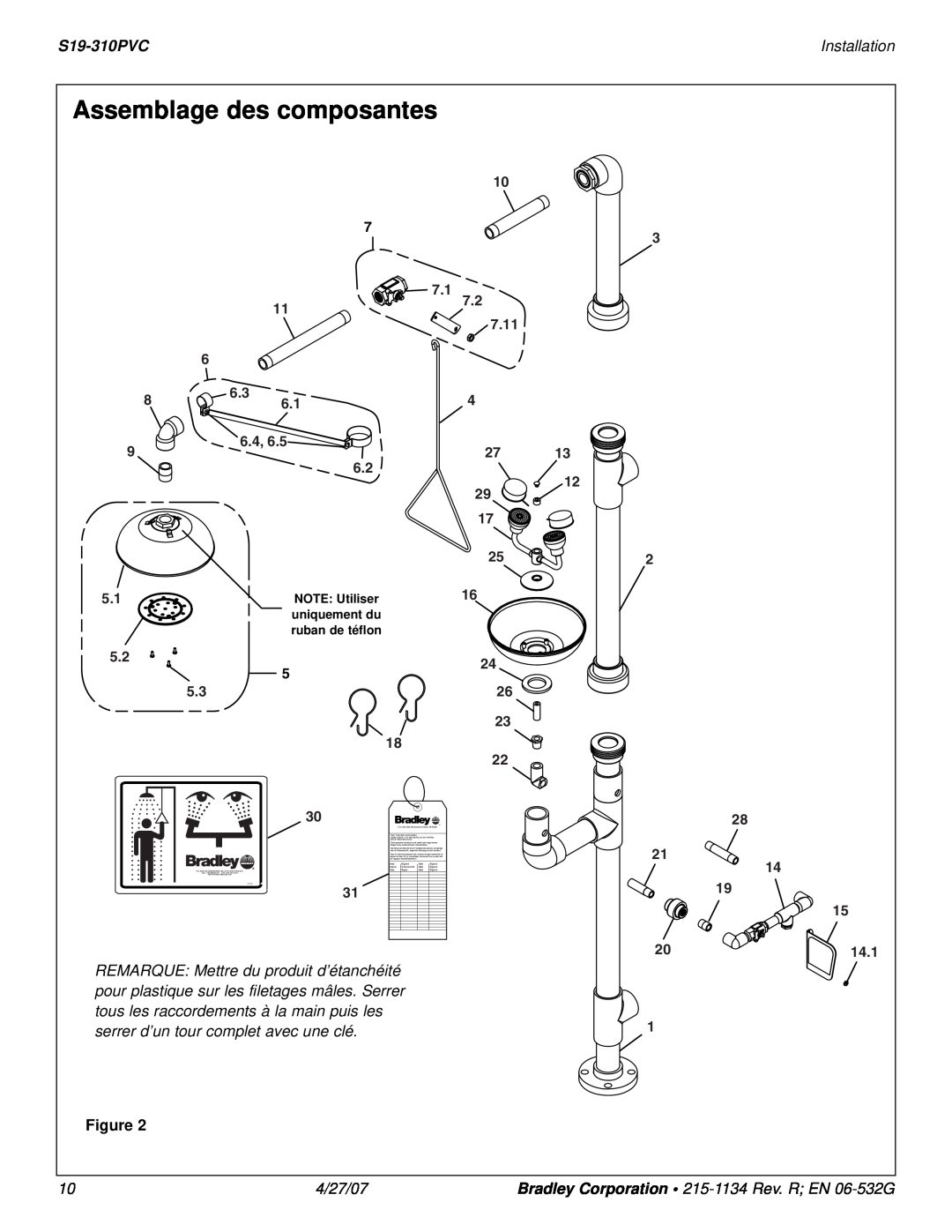 Bradley Smoker S19-310PVC Assemblage des composantes, Installation, 4/27/07, 7.2 7.11, 14.1, NOTE Utiliser 