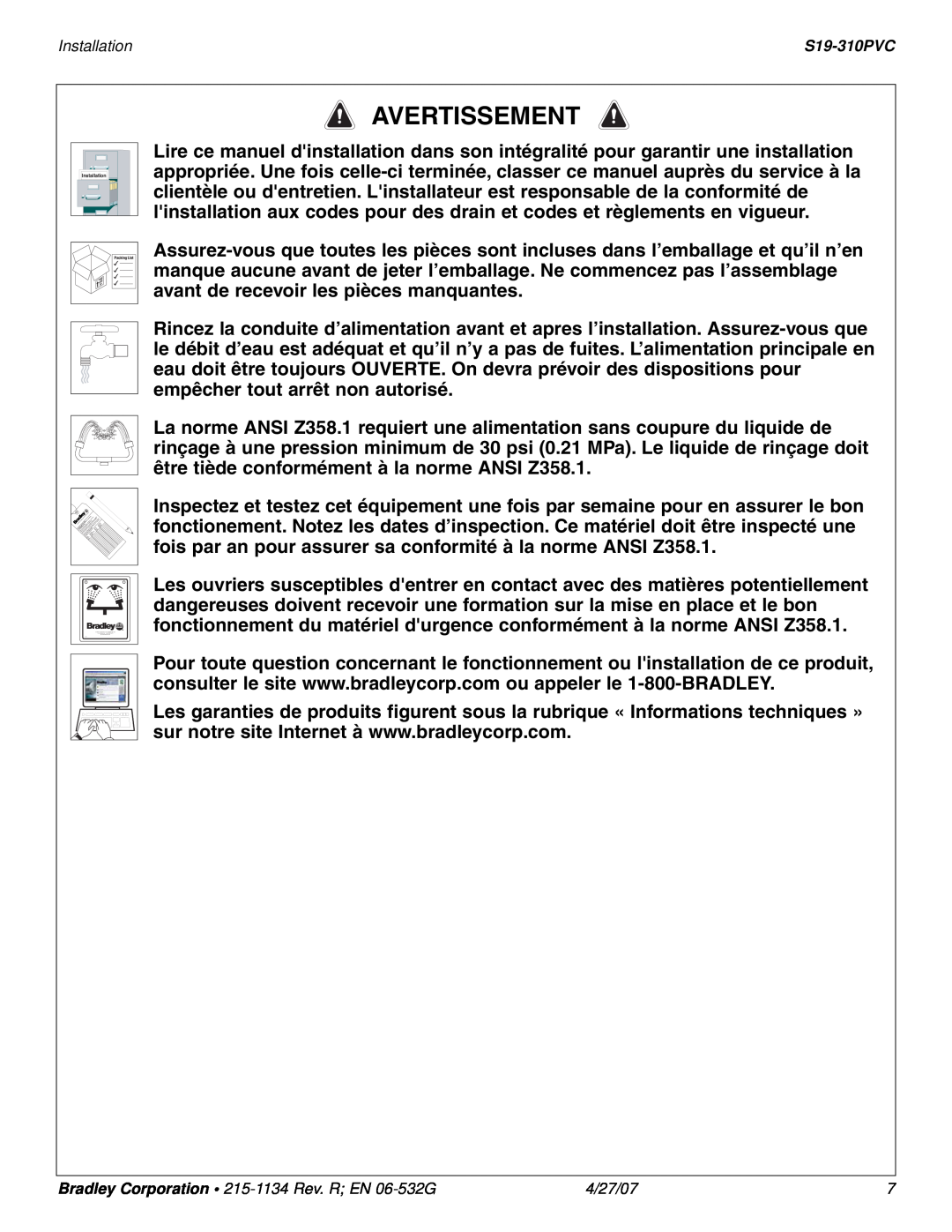 Bradley Smoker S19-310PVC installation instructions Avertissement 