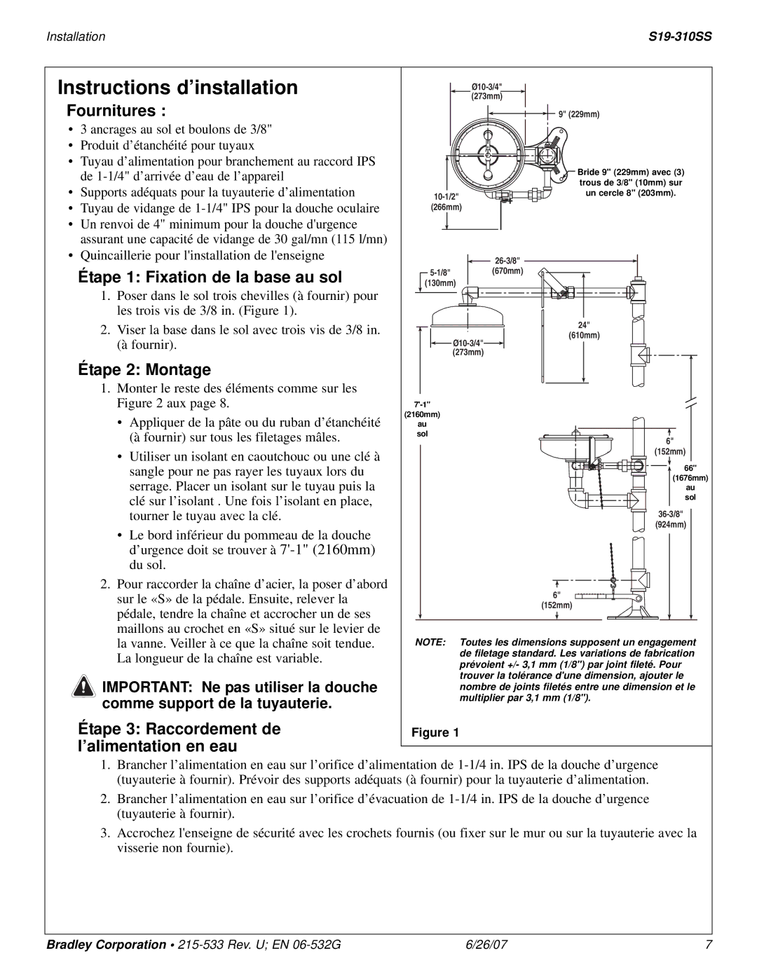 Bradley Smoker S19-310SS Instructions d’installation, Fournitures, Étape 1 Fixation de la base au sol, Étape 2 Montage 