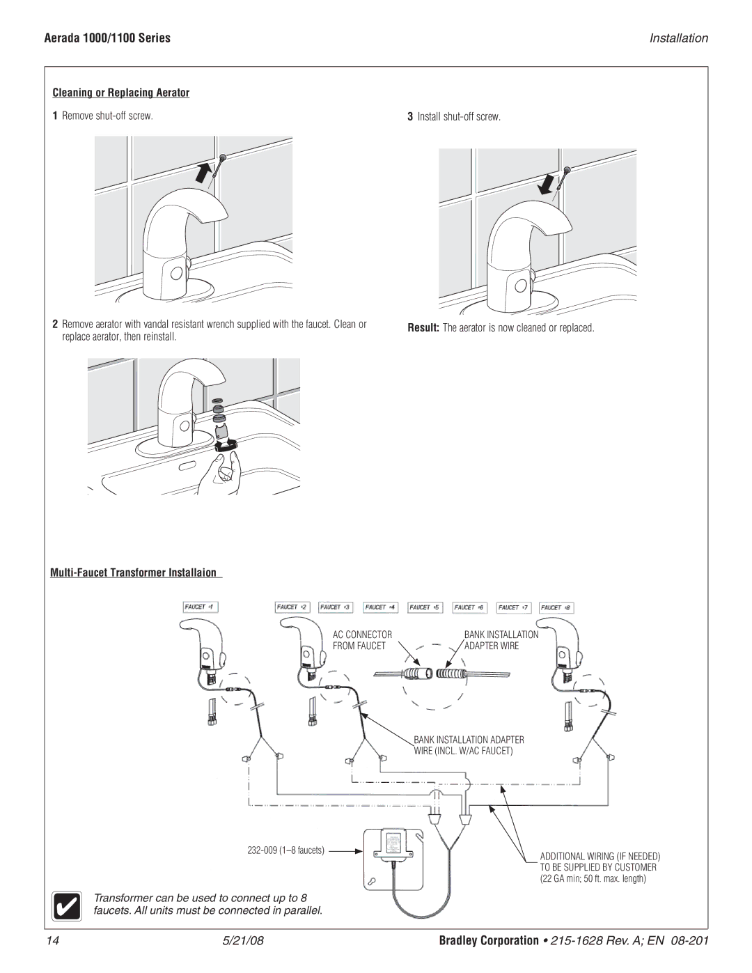 Bradley Smoker S53-329, S53-327 DC, S53-326 AC, S53-328 Cleaning or Replacing Aerator, Multi-Faucet Transformer Installaion 