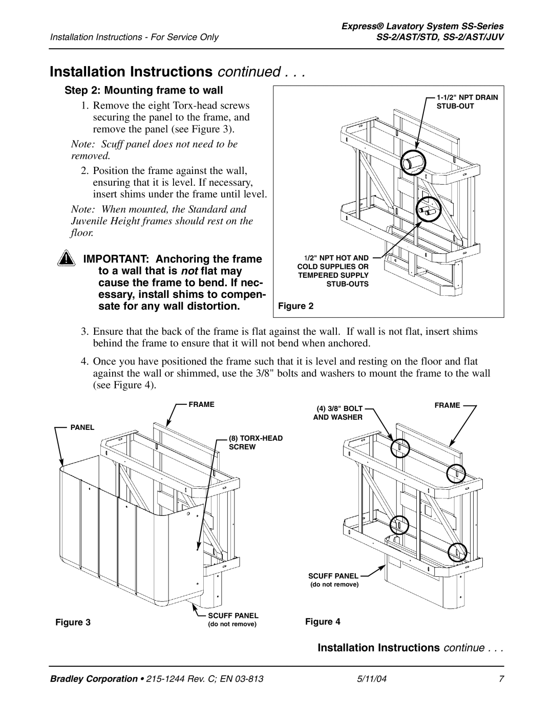 Bradley Smoker SS-2/AST/JUV, SS-2/AST/STD installation instructions Mounting frame to wall 