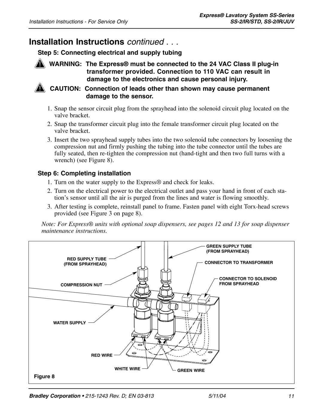 Bradley Smoker SS-2/IR/STD, SS-2/IR/JUV Connecting electrical and supply tubing, Completing installation 